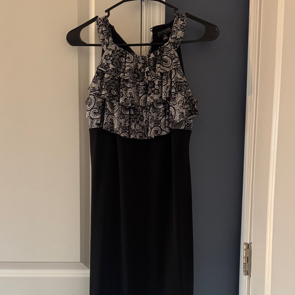 Enfocus Studio Black Midi Dress with Paisley Ruffle Yoke